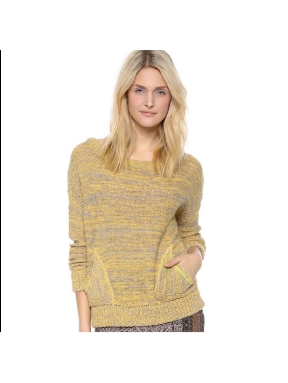 Free People “In My Pocket” Yellow Marled Wool Blend Sweater